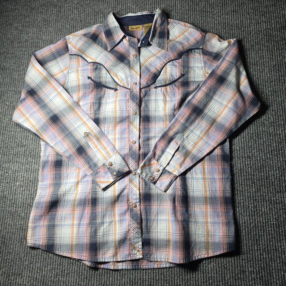 Wrangler Womens Plaid Pearl-Snap Western Button‎ Down Size XL